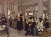 Jean Beraud the Patisserie Gloppe on the Champs-Elysees oil painting reproduction